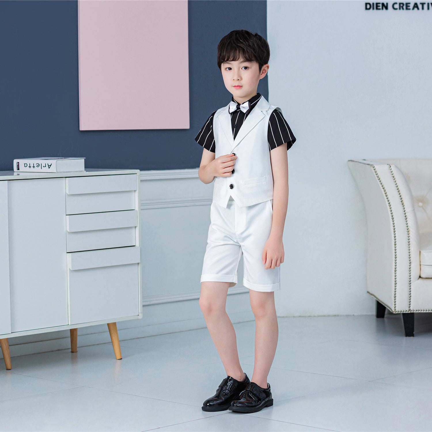 4Pcs Business Party Performance Plaid Formelle Anzüge für Jungen