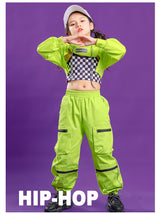 Girl's Hip Hop Plaid Vest Hooded Top Jogger Pants Outfit