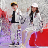 Girls Boys Silver Hip Hop Outfit Street Jazz Dancing Costume
