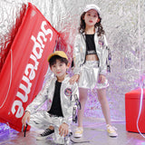 Girls Boys Silver Hip Hop Outfit Street Jazz Dancing Costume