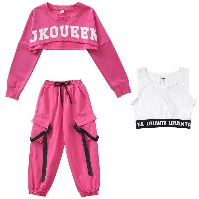 Girls' Jazz Dance Performance Outfit 3Pcs Hip-Hop Jazz Set
