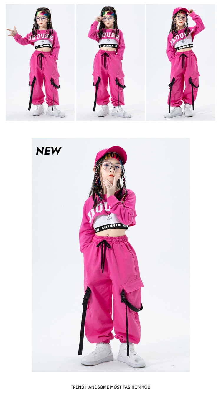 Girls' Jazz Dance Performance Outfit 3Pcs Hip-Hop Jazz Set