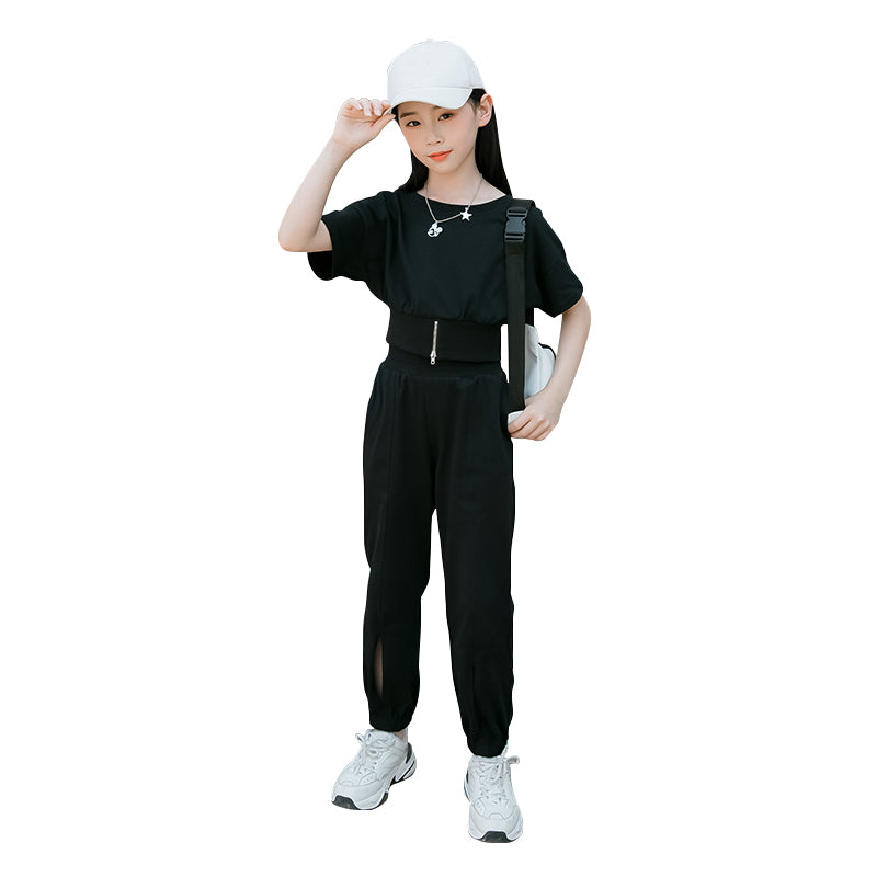 LOLANTA Girl's Short Sleeve Tee Shirt Dance Pants Set