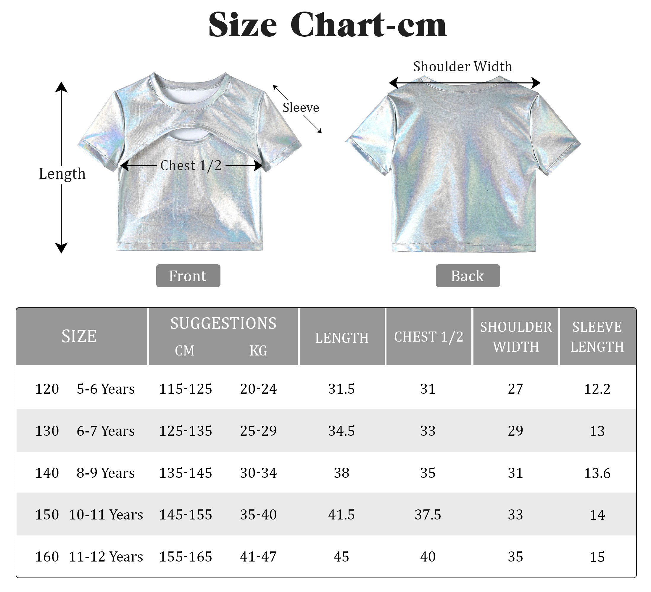 Girls Metallic Shirts with Arm Sleeves Slim Fit Stretchy Shiny Hip Hop Dance Top