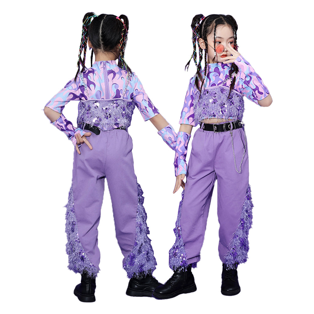 Girls Top+Pants Sequins Outfit Hip Hop Jazz Clothing Team Performance