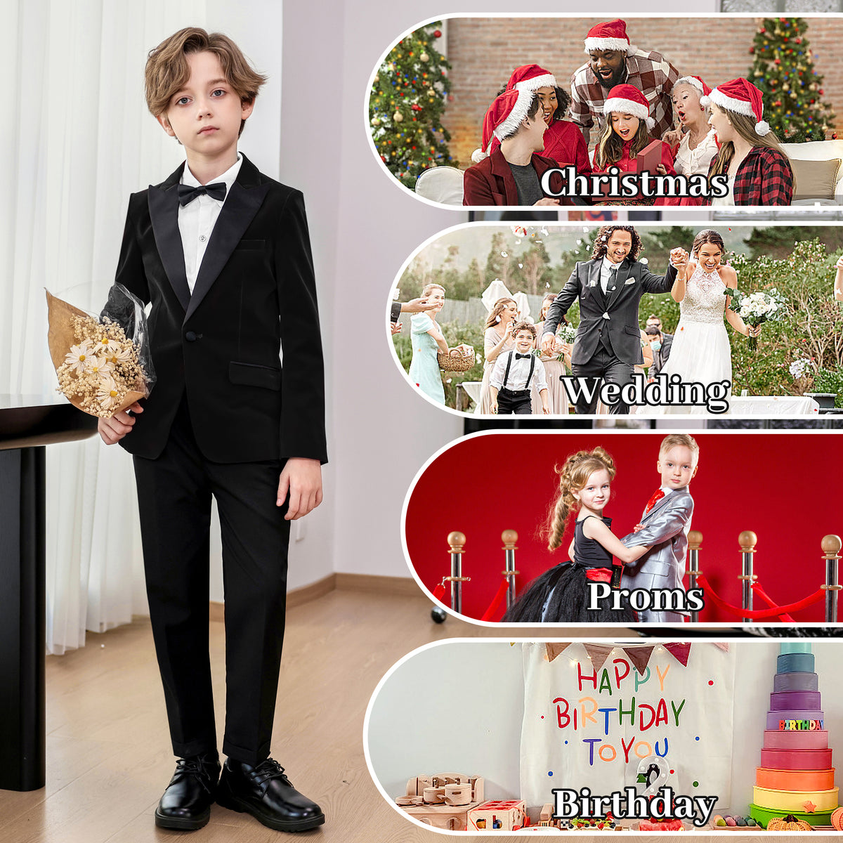 Boys Velvet Suit 4 Piece Slim Fit Tuxedo Formal Ring Bearer Outfit