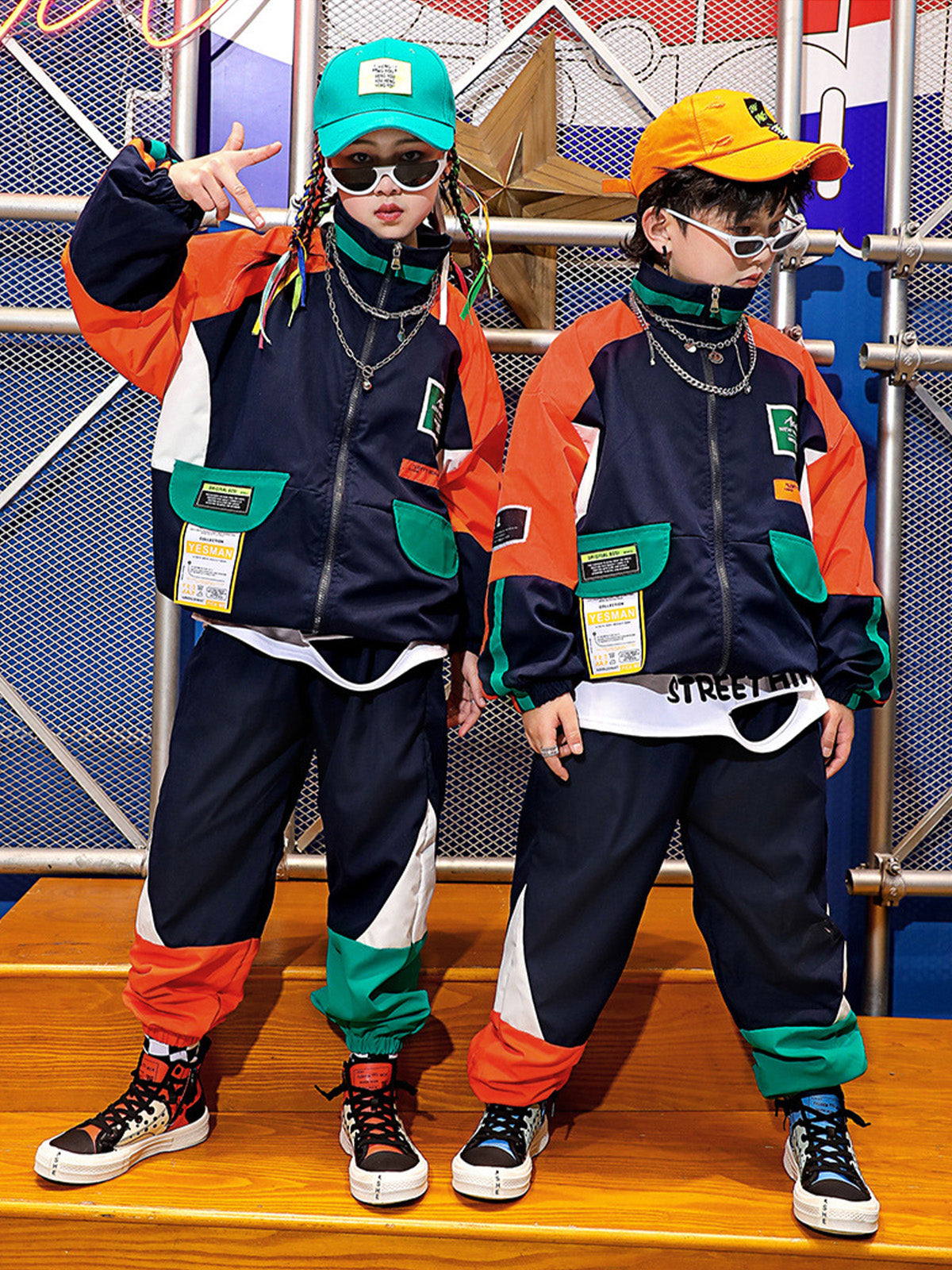 Unisex Kids 80s Tracksuit Hip Hop Dance Outfit