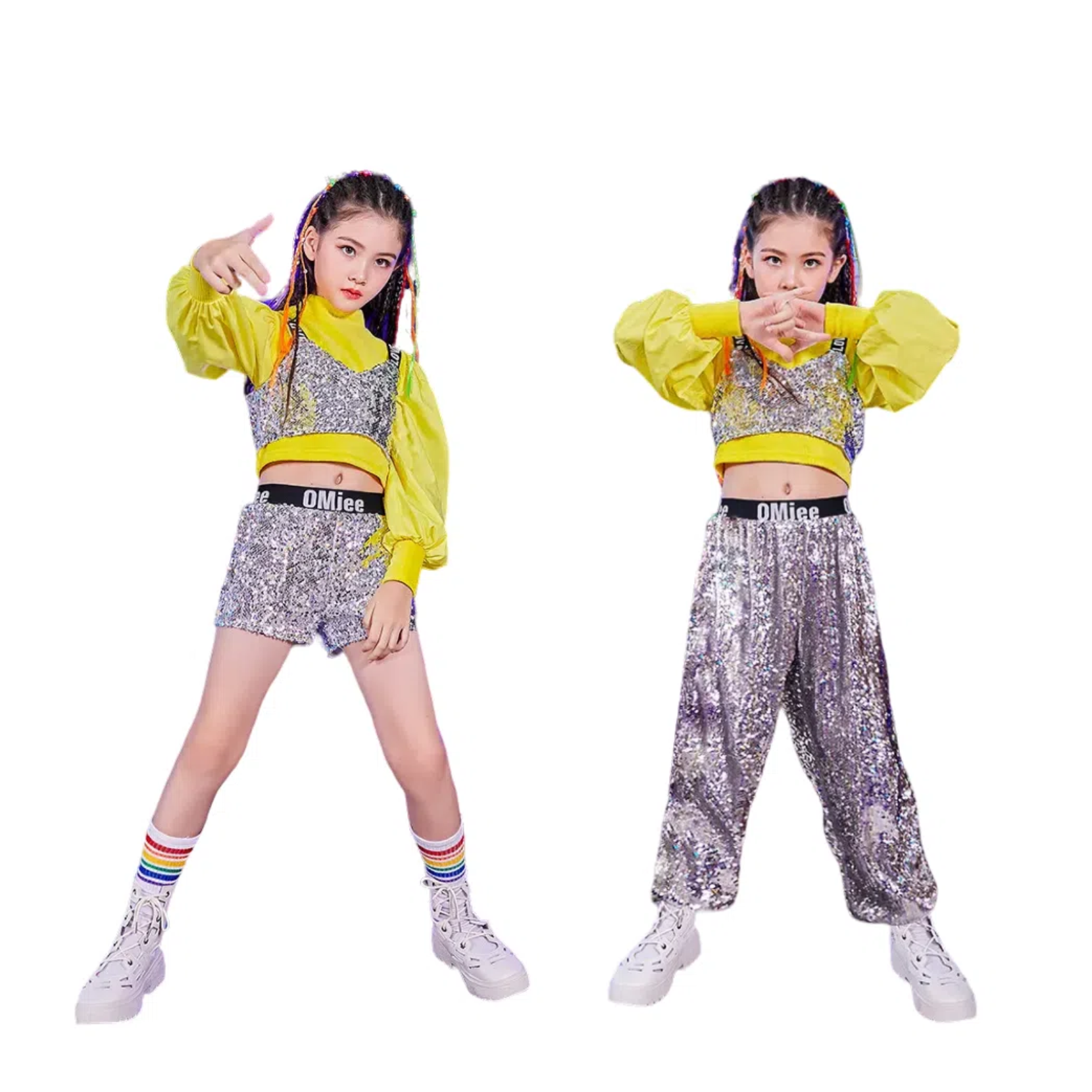 Girl‘s Silver Sequin Hip Hop Dance Set