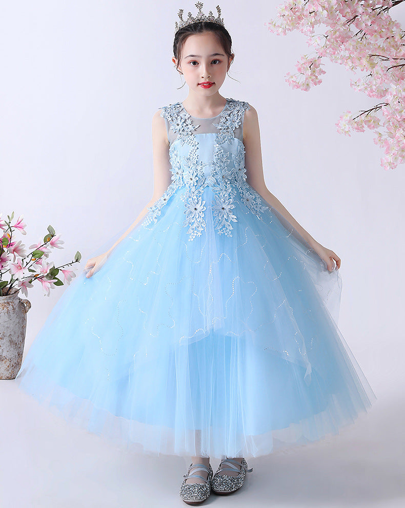Girl's Flower Dress Wedding Kids Tulle Princess  Long Dresses