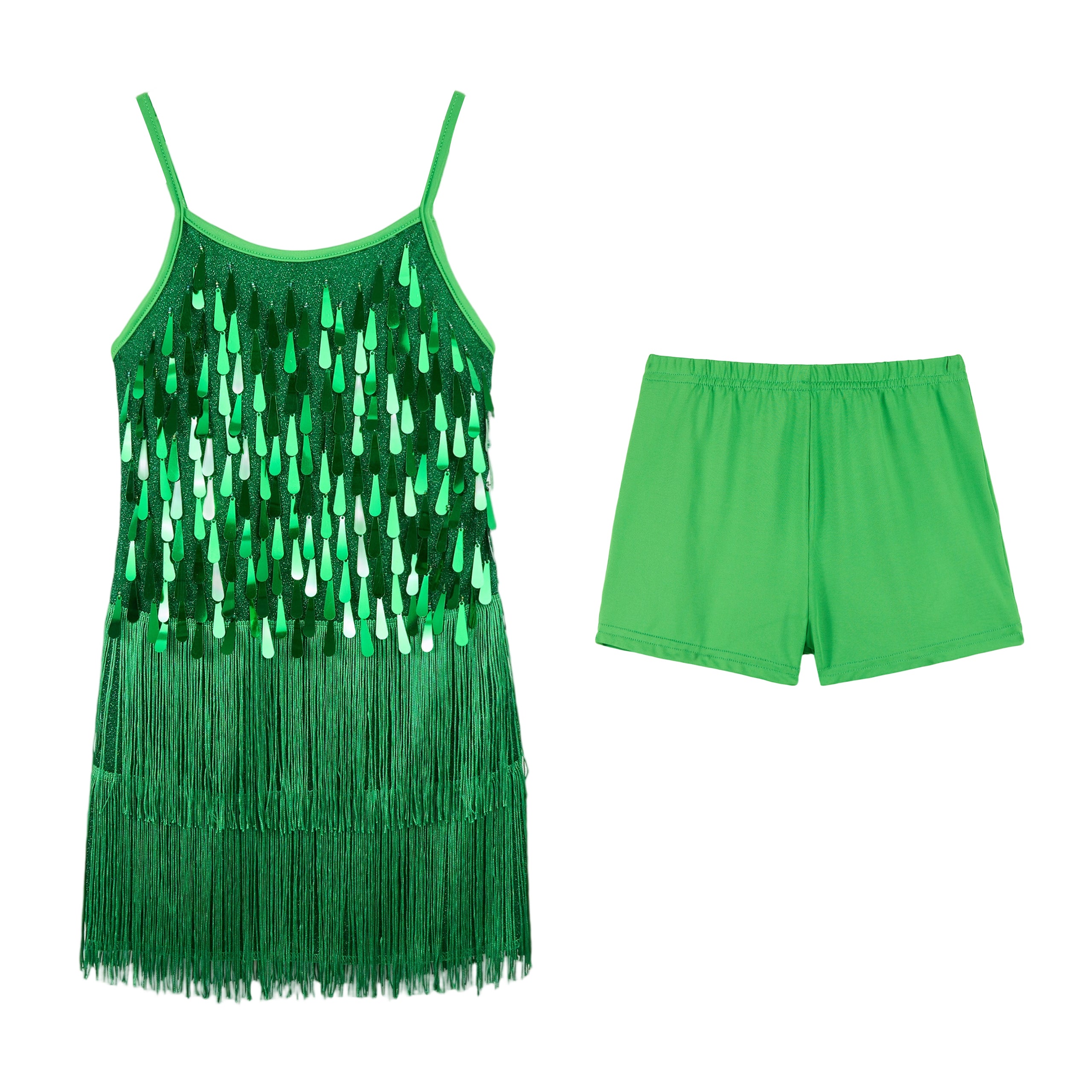 Girls 2Pcs Sequin Fringe Dress