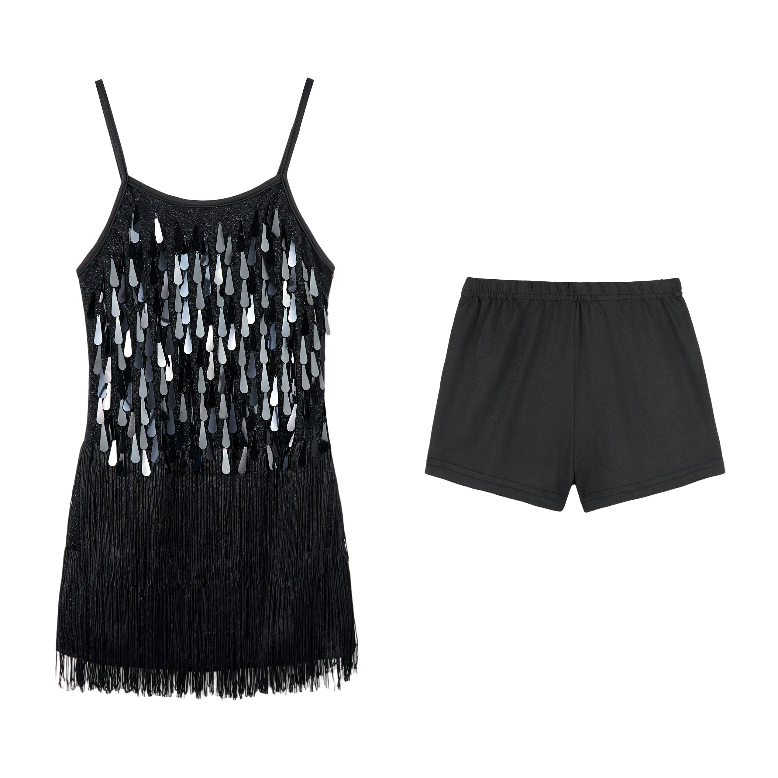 Girls 2Pcs Sequin Fringe Dress