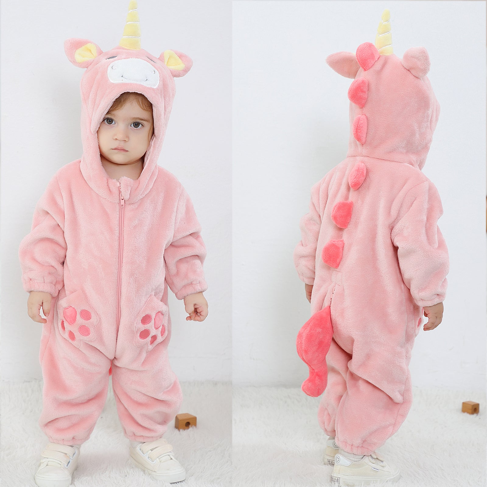 Lolanta Baby Toddler Girls Unicorn One-piece Fleece Hooded Rompers