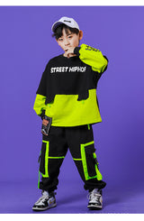 Kids Boy's Girl's Black with Green Hiphop Streetwear Dance Outfit