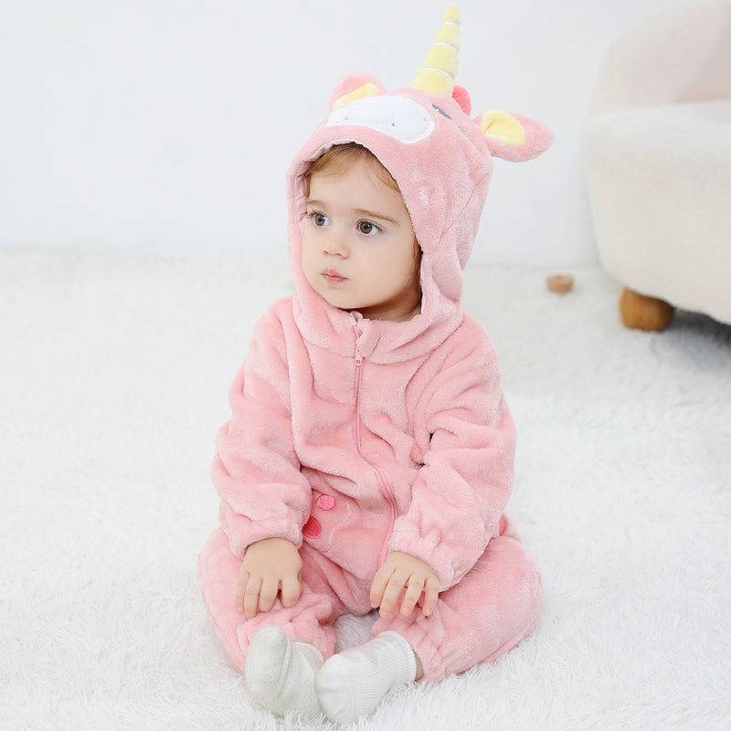 Lolanta Baby Toddler Girls Unicorn One-piece Fleece Hooded Rompers