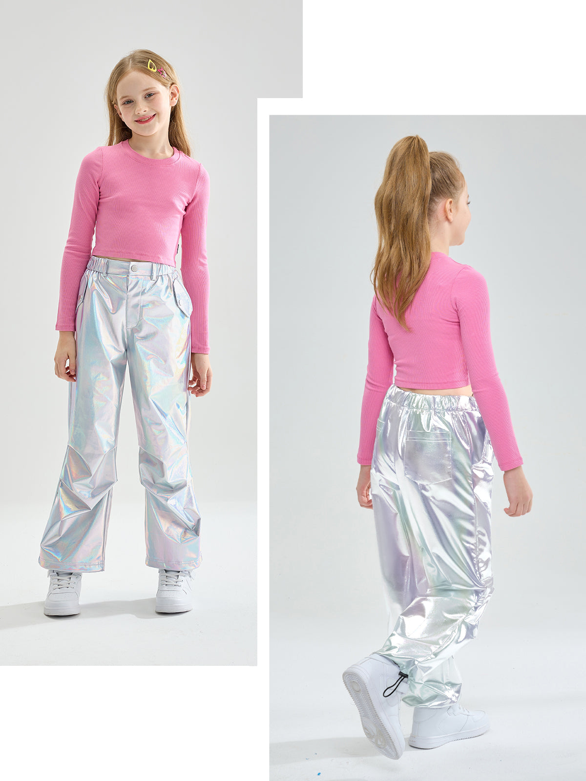 Girls Metallic Jogger Pants Shiny Jazz Street Hip Hip Dance Pants