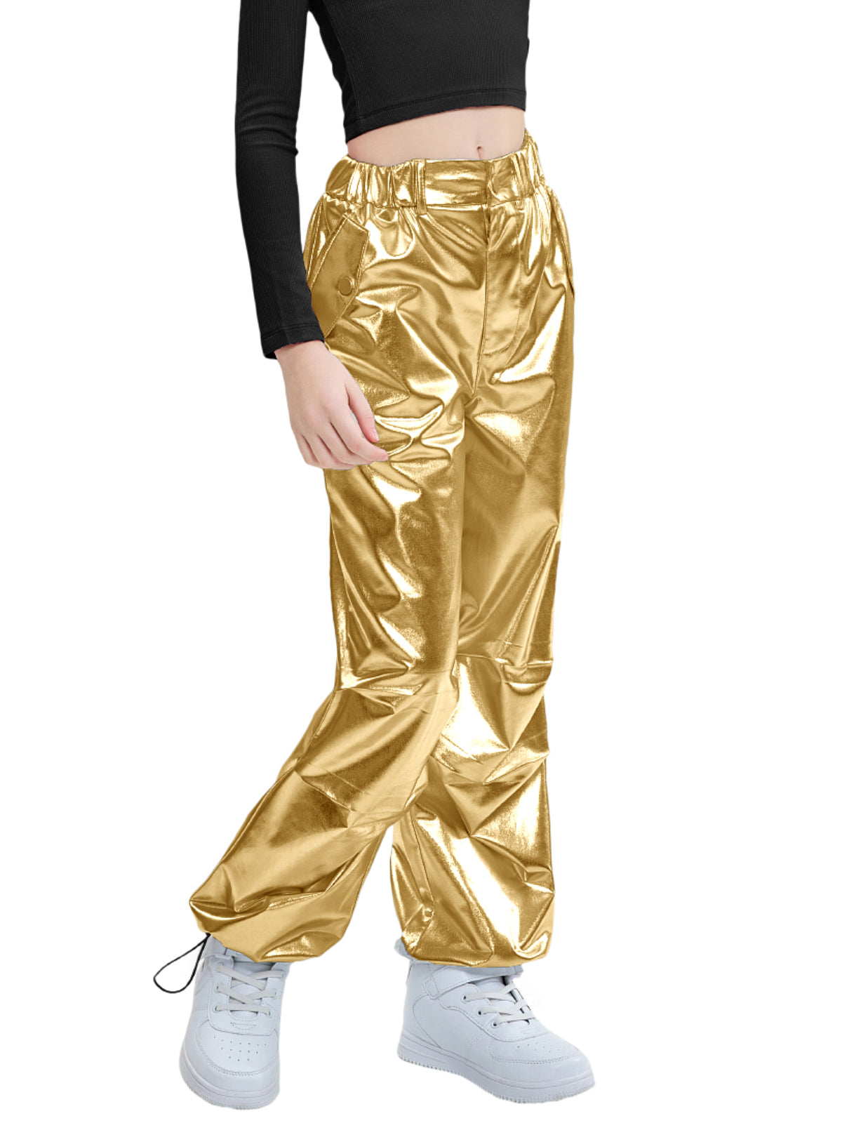 Girls Metallic Jogger Pants Shiny Jazz Street Hip Hip Dance Pants