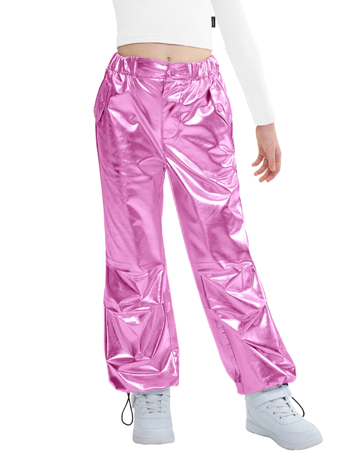 Girls Metallic Jogger Pants Shiny Jazz Street Hip Hip Dance Pants