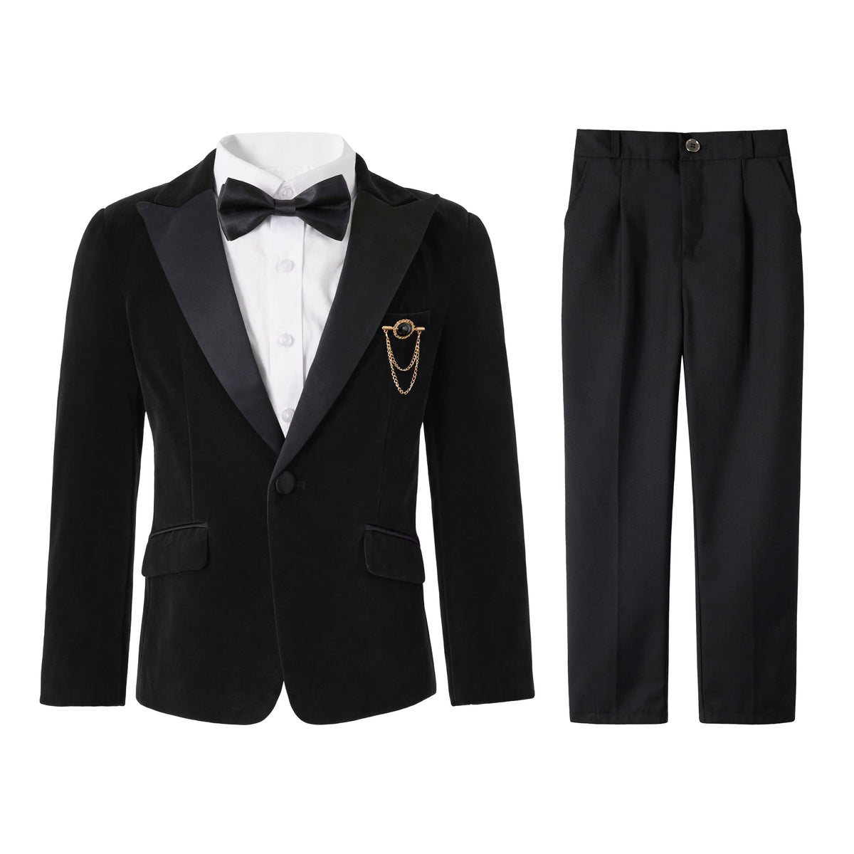 Boys Velvet Suit 4 Piece Slim Fit Tuxedo Formal Ring Bearer Outfit