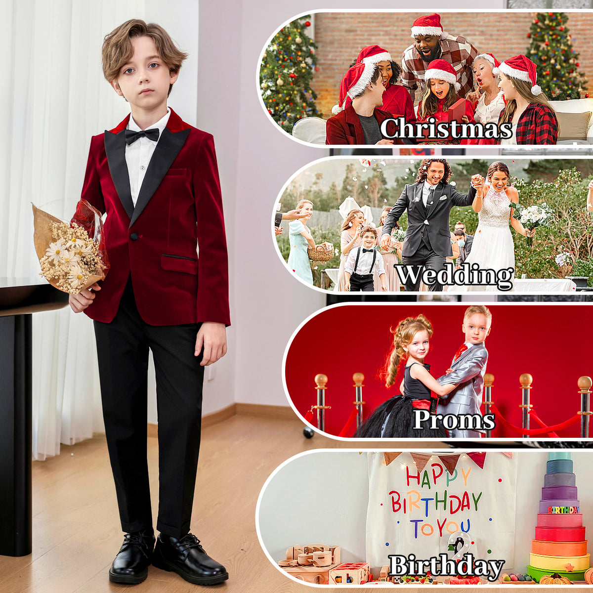 Boys Velvet Suit 4 Piece Slim Fit Tuxedo Formal Ring Bearer Outfit