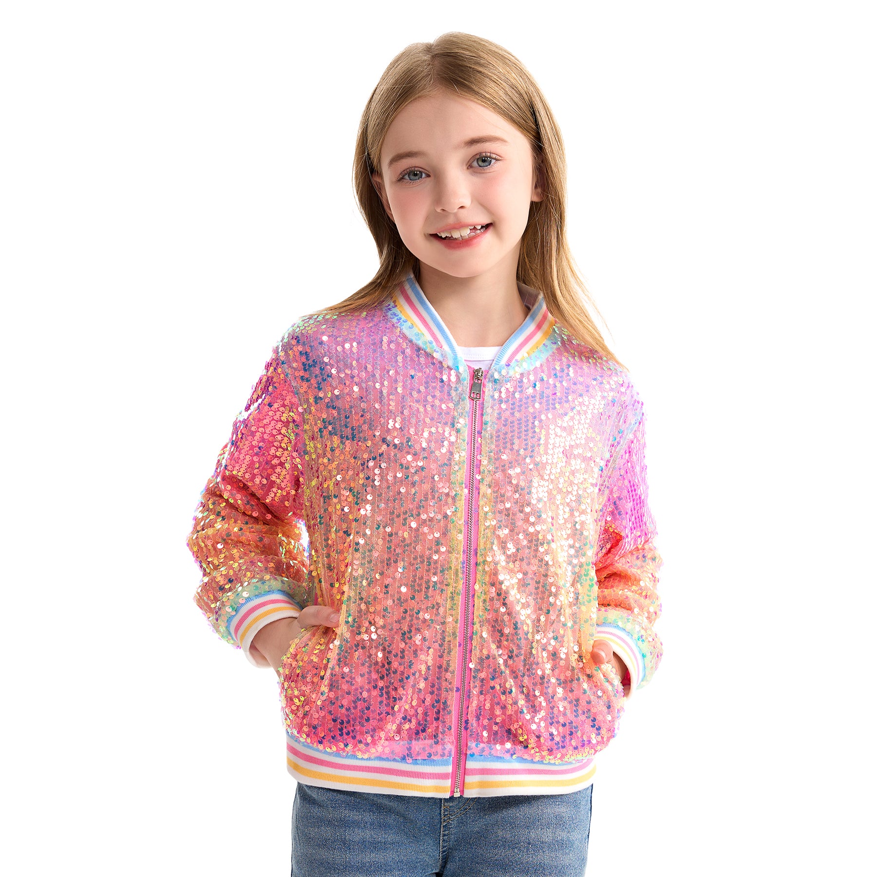 Girls Sequin Jacket Long Sleeve Kids Bomber Coats