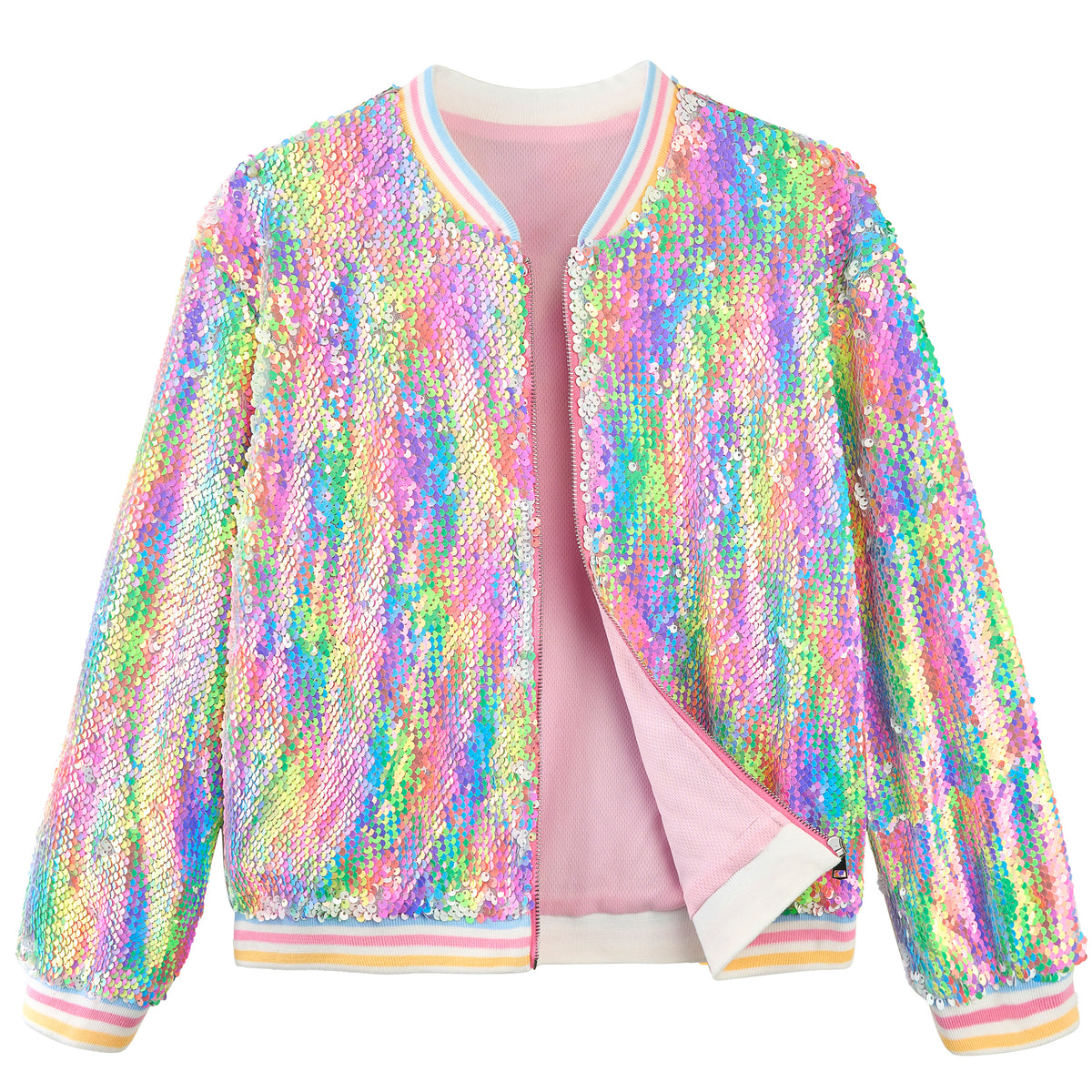 Girls Sequin Jacket Long Sleeve Kids Bomber Coats