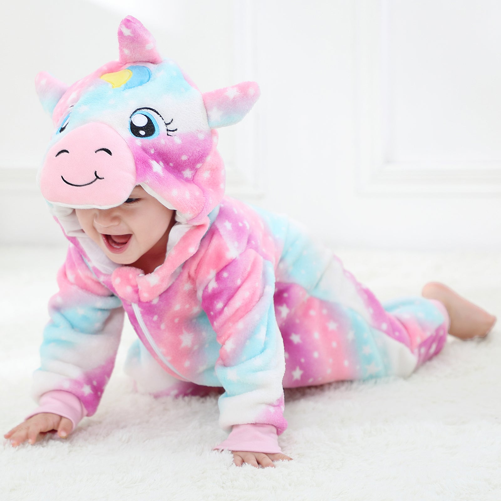 Lolanta Baby Toddler Girls Unicorn One-piece Fleece Hooded Rompers