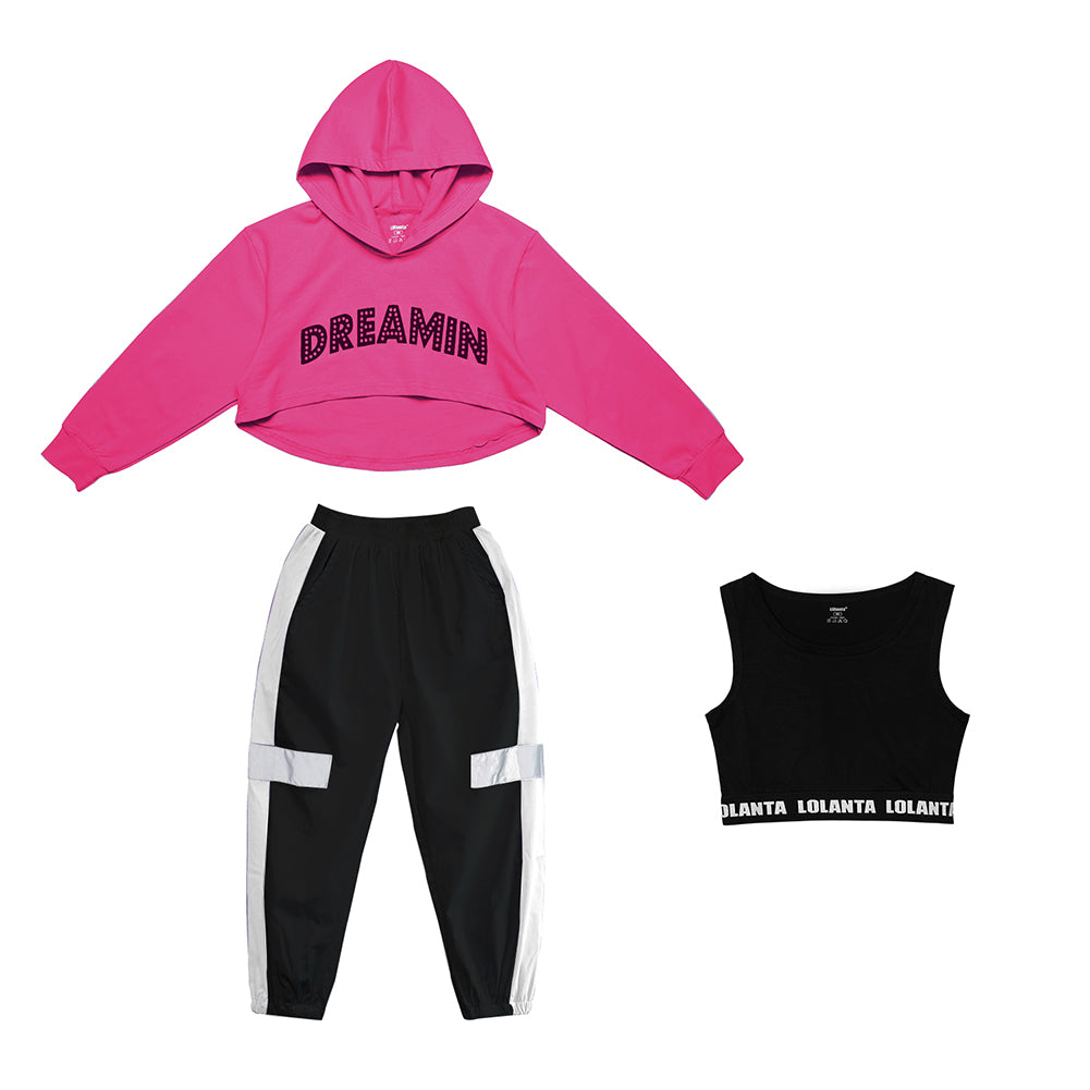 Girl's Street Dance Stage Hoodie Crop Top Sweatpants Performance Outfit