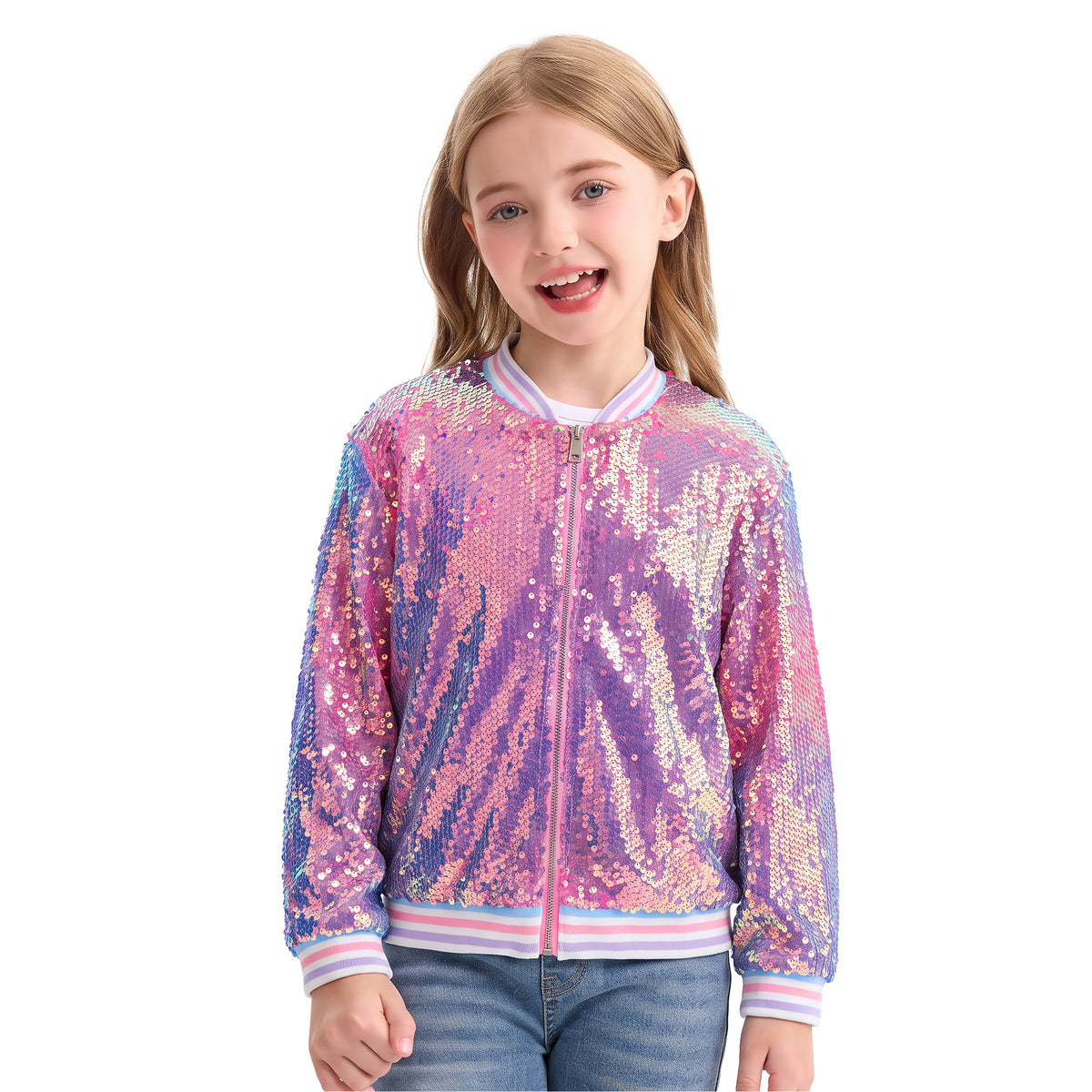 Girls Sequin Jacket Long Sleeve Kids Bomber Coats
