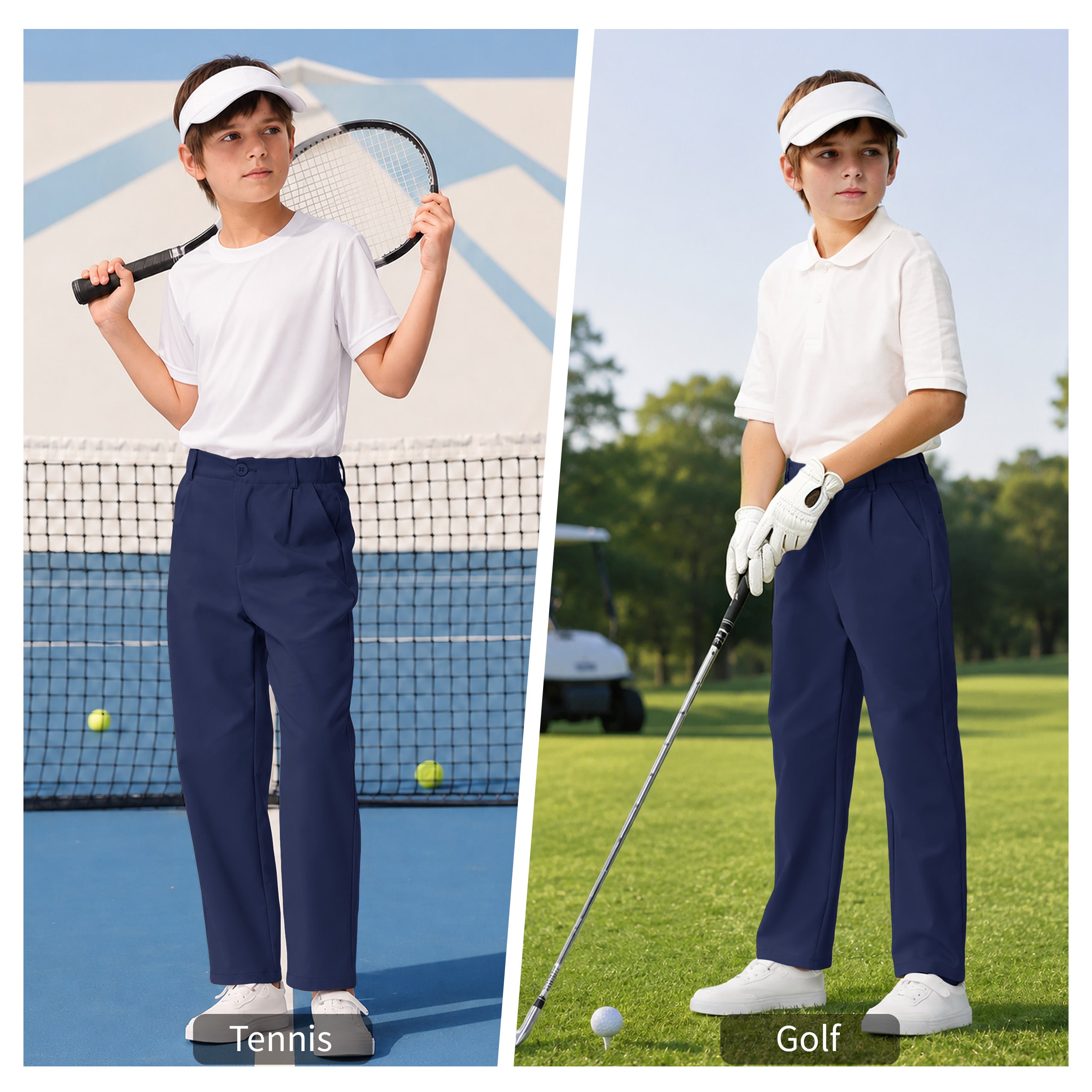 Boys Golf Dress Pants, Athletic Stretch Quick Dry Uniform Chino