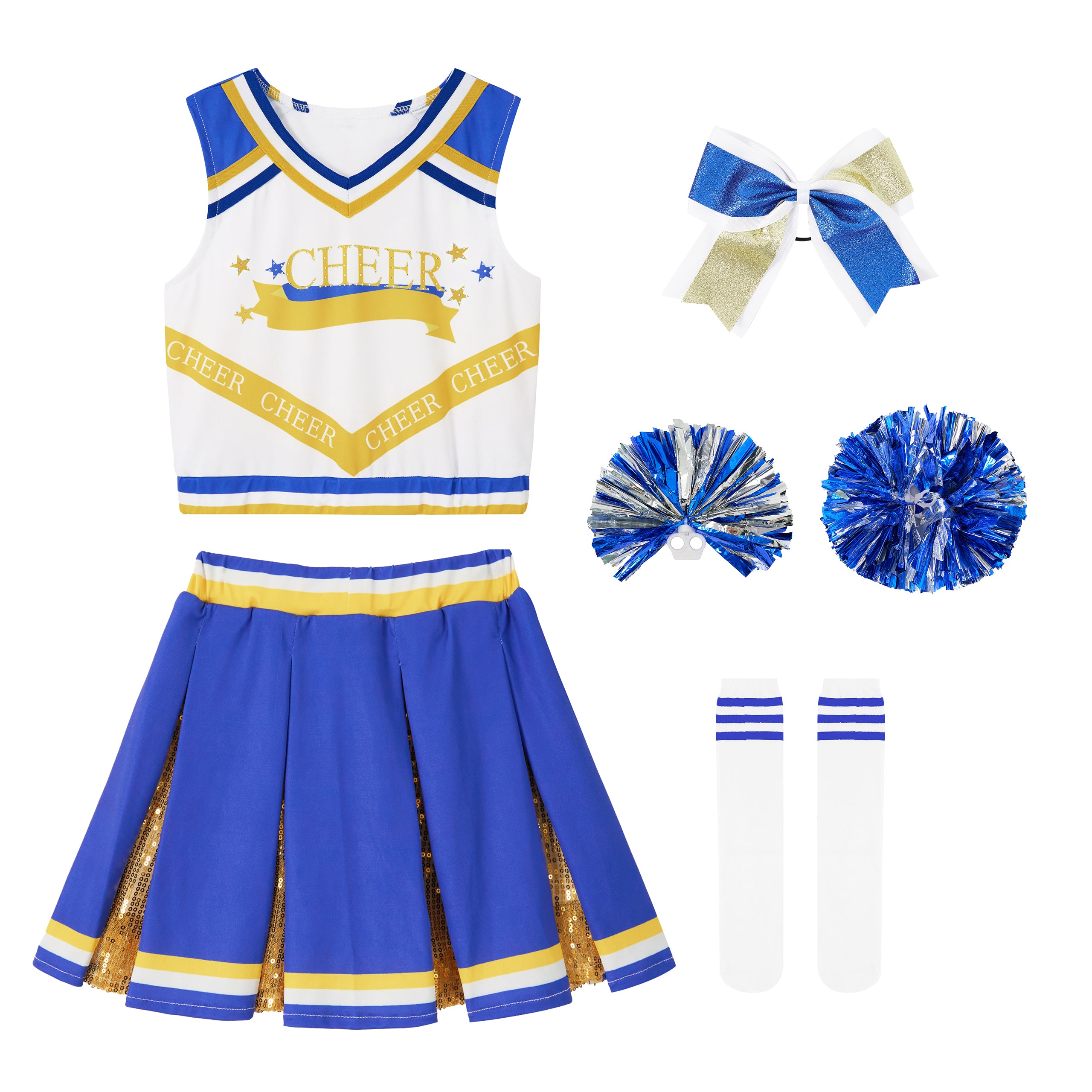 Girls Cheerleader Costumes Kids Halloween Costume Glitter Cheerleading Uniform