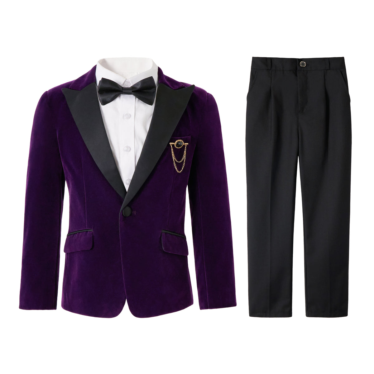 Boys Velvet Suit 4 Piece Slim Fit Tuxedo Formal Ring Bearer Outfit