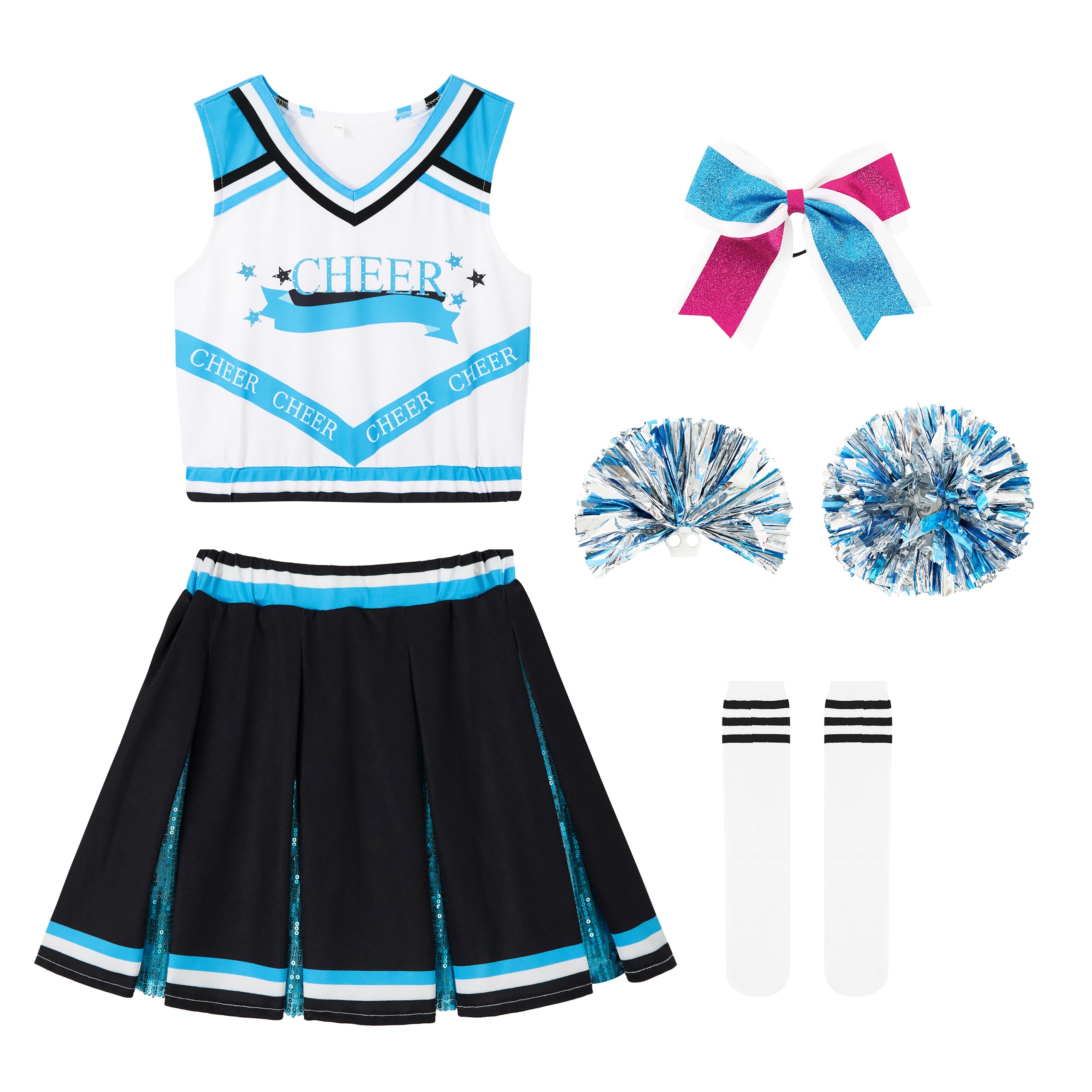 Girls Cheerleader Costumes Kids Halloween Costume Glitter Cheerleading Uniform