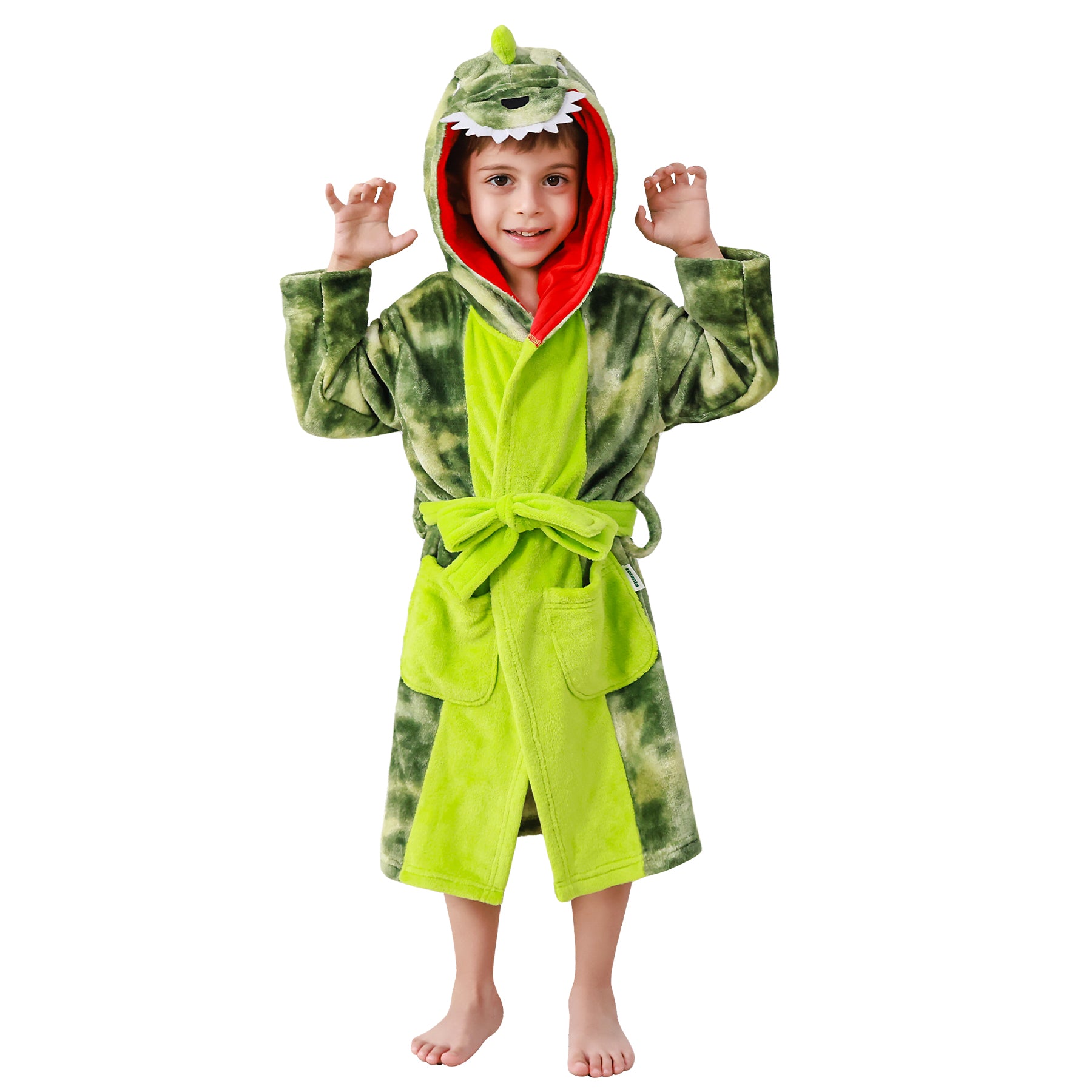 Boys Hooded Robes Fleece Dinosaur Bathrobe