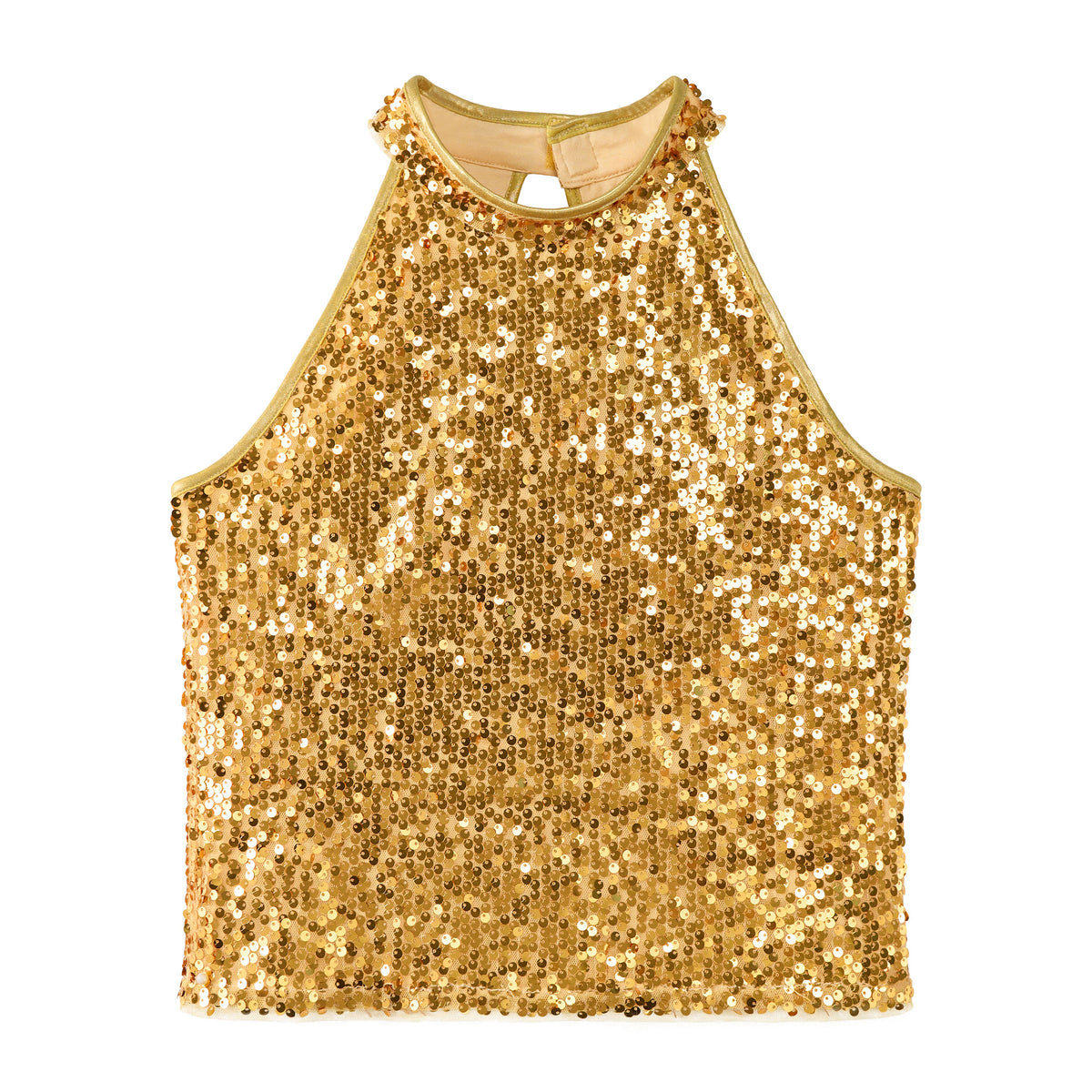 Girls Sequin Halter Top Stretchy Tank Sparkly Dance Shirt