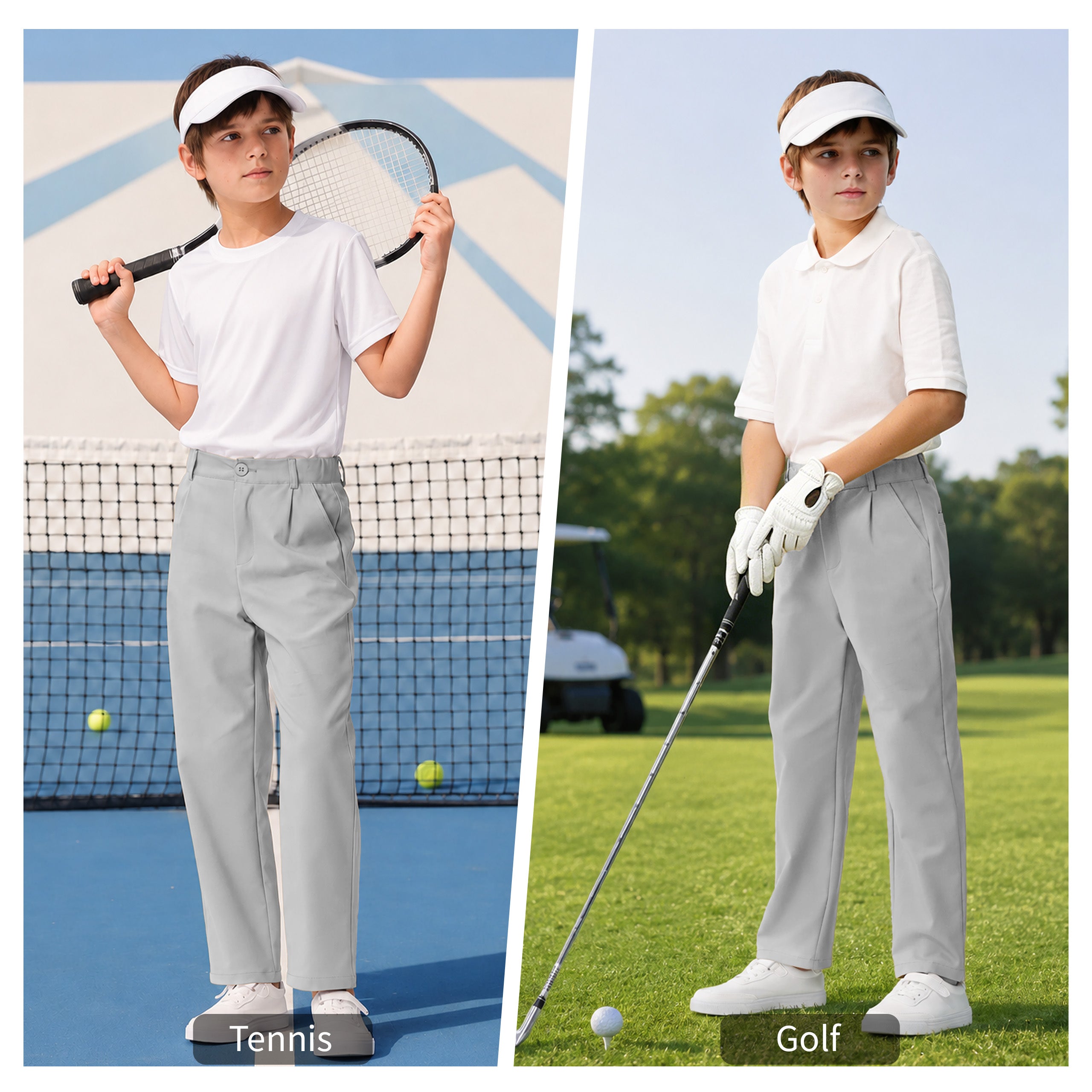 Boys Golf Dress Pants, Athletic Stretch Quick Dry Uniform Chino