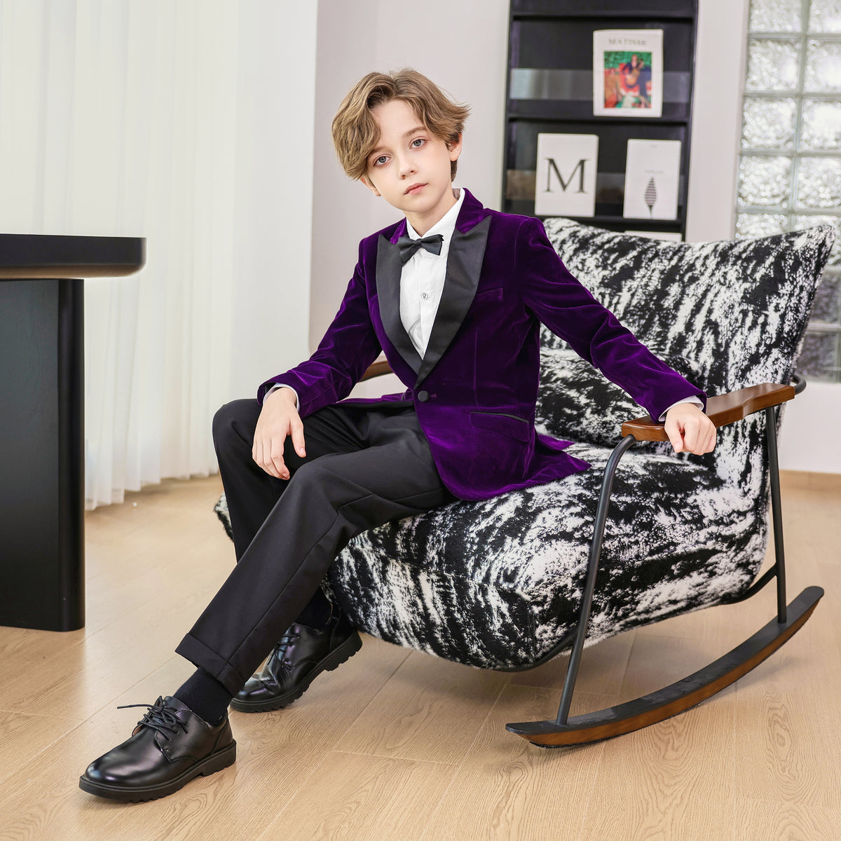 Boys Velvet Suit 4 Piece Slim Fit Tuxedo Formal Ring Bearer Outfit