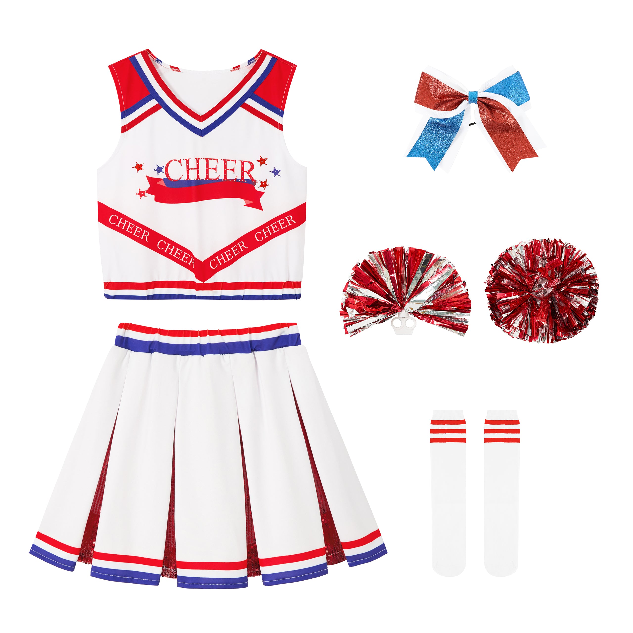 Girls Cheerleader Costumes Kids Halloween Costume Glitter Cheerleading Uniform