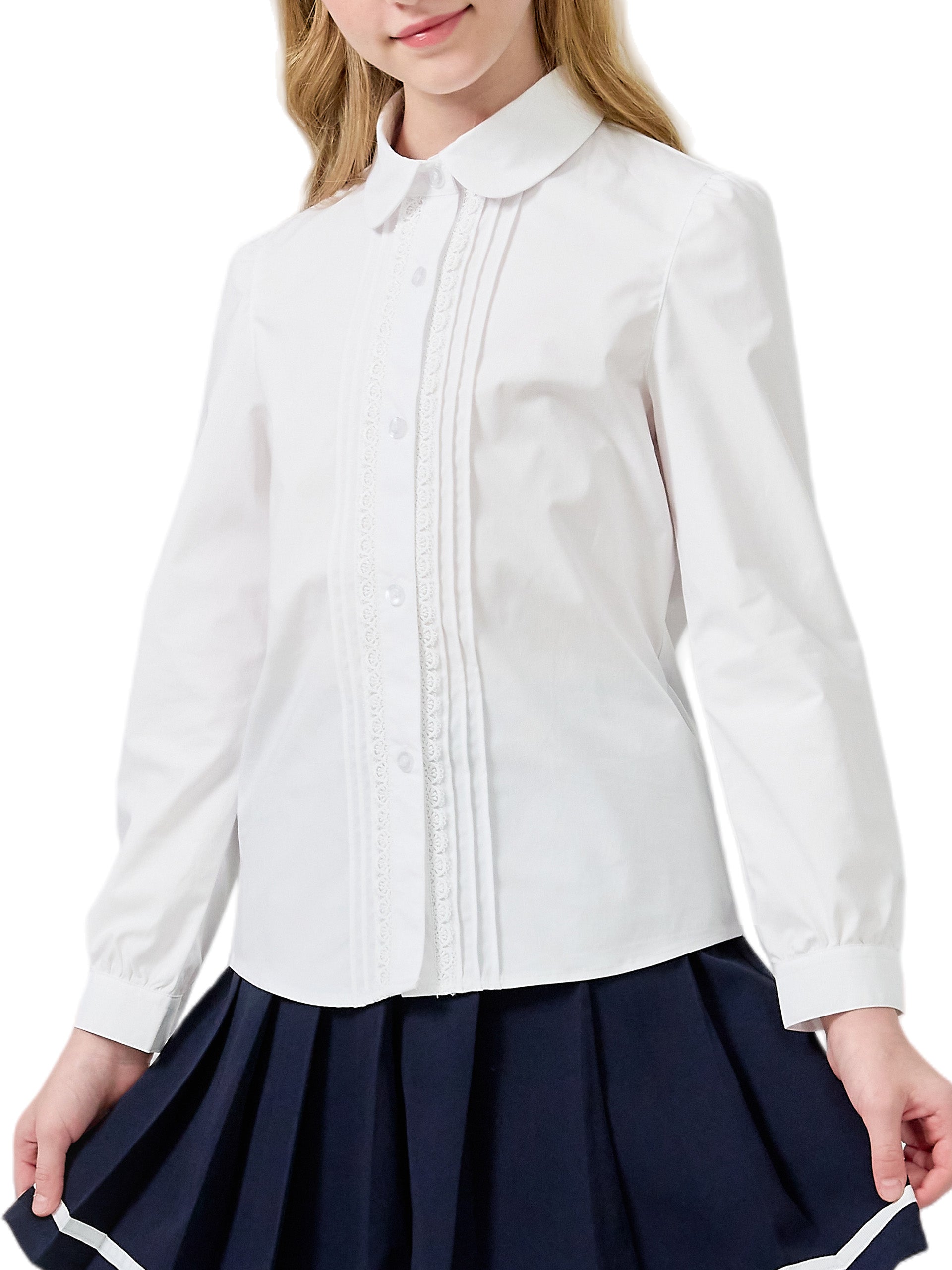Girls Long Sleeve Uniform Shirt Kids Button Down Shirts