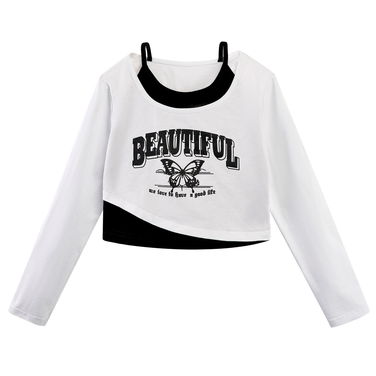 Girls 2 Piece Hip Hop Dance Outfits Long Sleeve Crop Top Cargo Pants Set