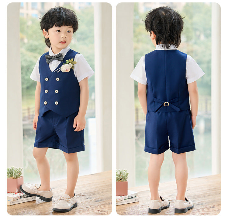 Summer Boys Suit, 4Pcs Kids Waistcoat Tuxedo Wedding Ring Bearer Outfit