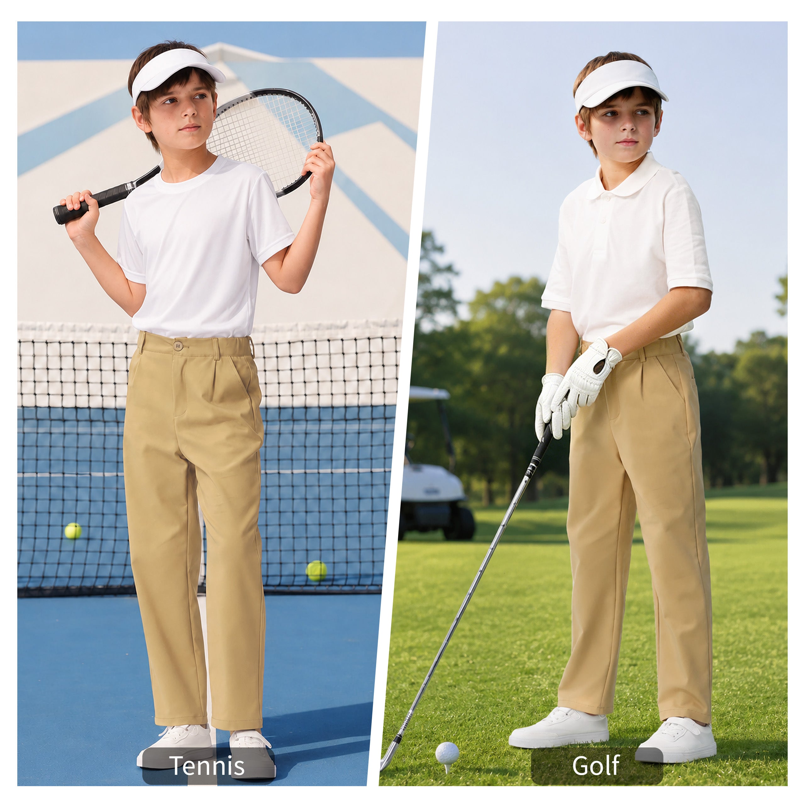 Boys Golf Dress Pants, Athletic Stretch Quick Dry Uniform Chino