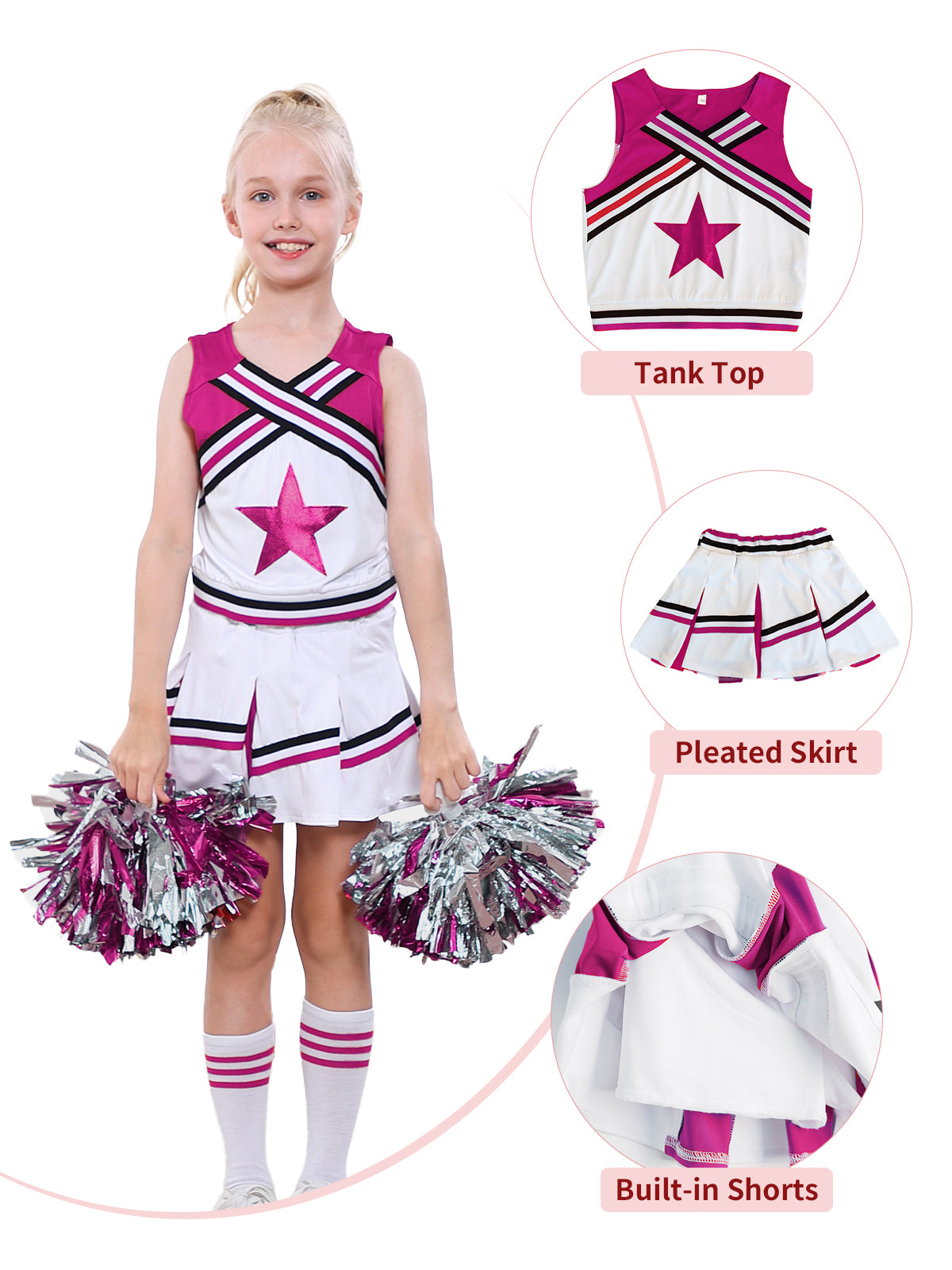 [VIP]Girl's Cheering Squad Costume Match Pom Poms  Socks