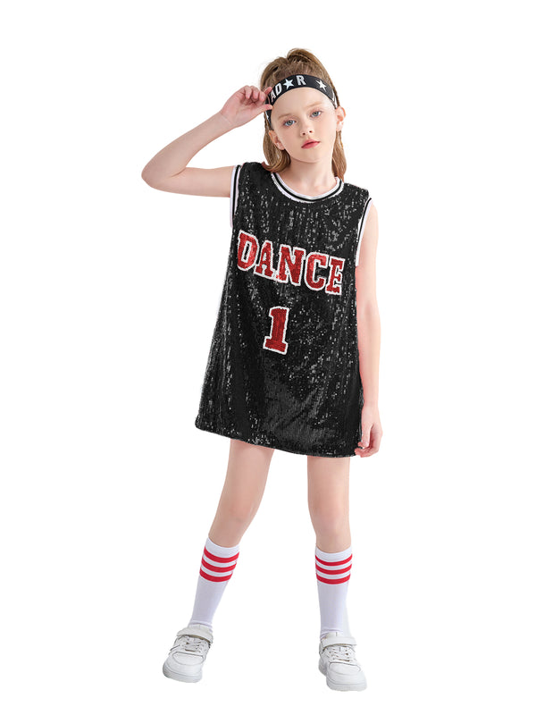 [VIP]Girl's Sequins Sleeveless Skirt Onesies Dance Costume
