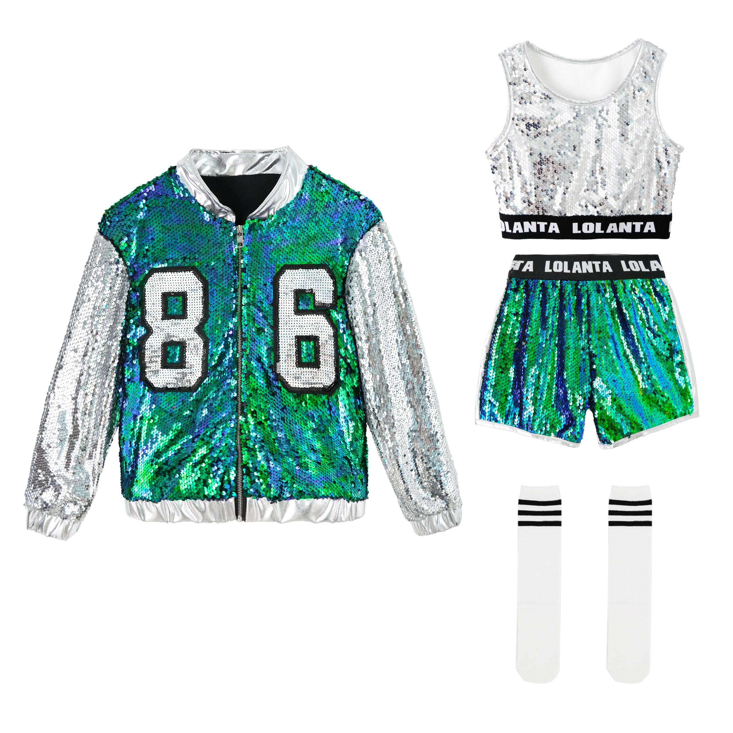 [VIP]Girls Fashionable Sequins Crop Top Shorts Dance Clothes