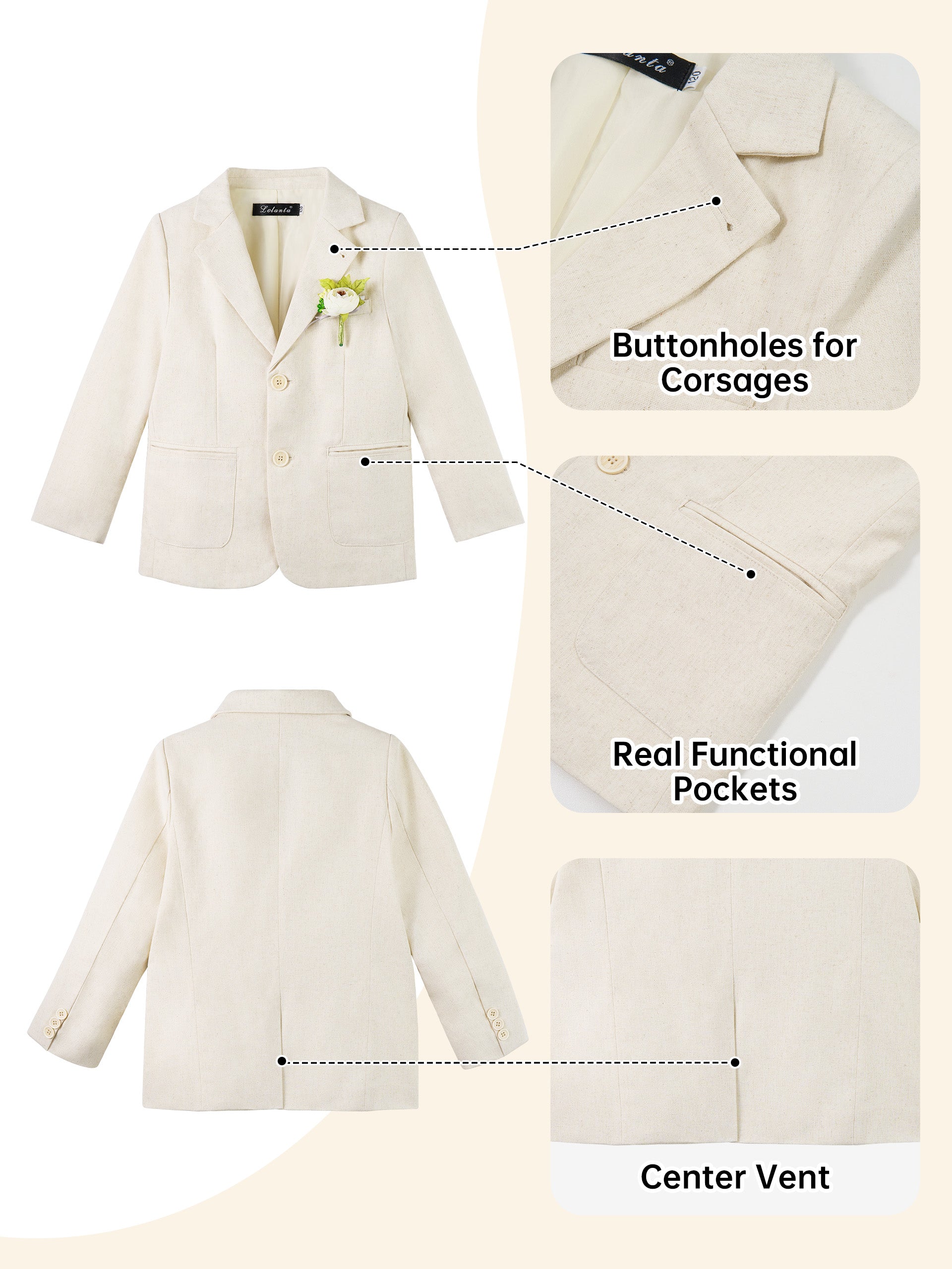 Boys Linen Suit Slim Fit Kids Lightweight Suit