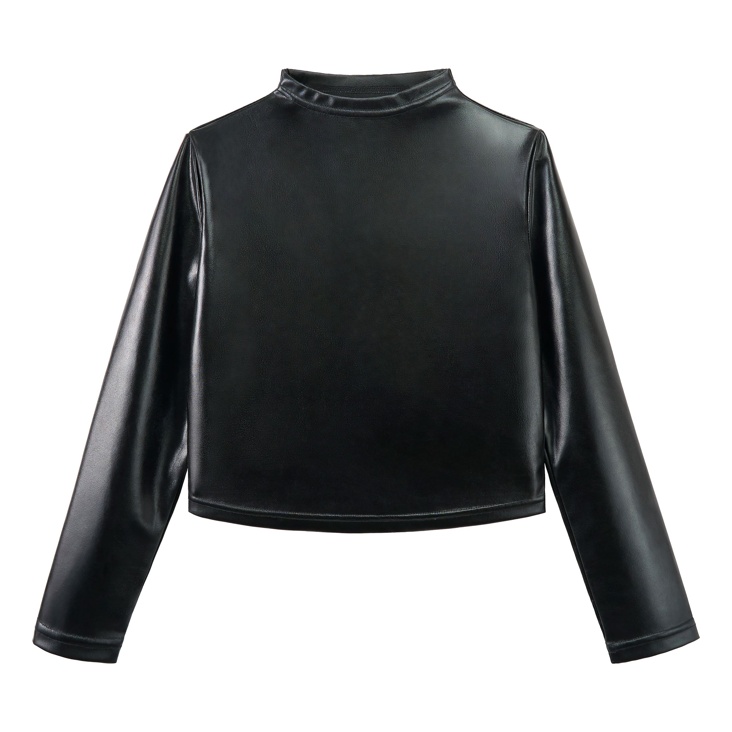 Metallic Dance Tops for Girls Long Sleeve Cropped Top