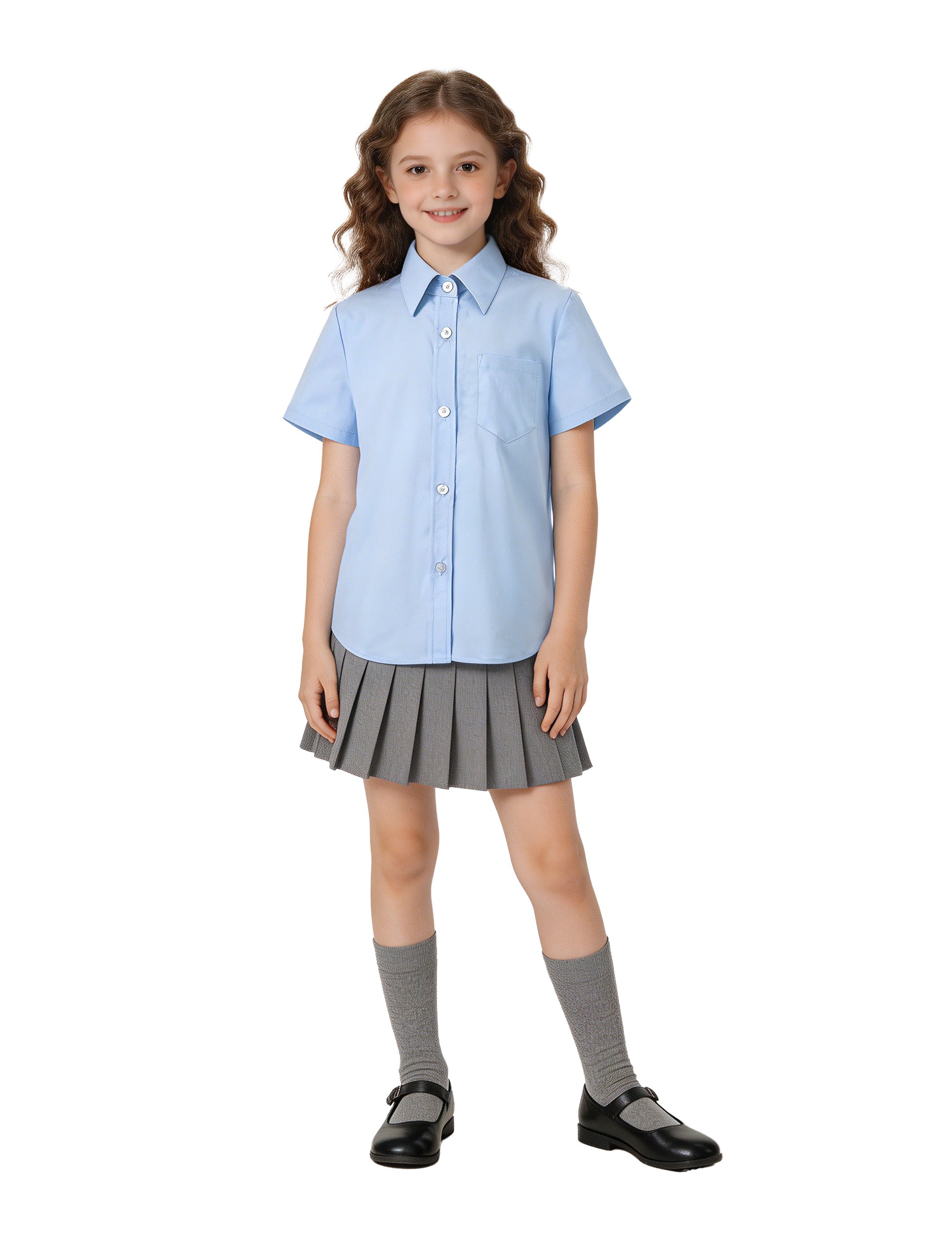Girls Short Sleeve Button Down Shirts