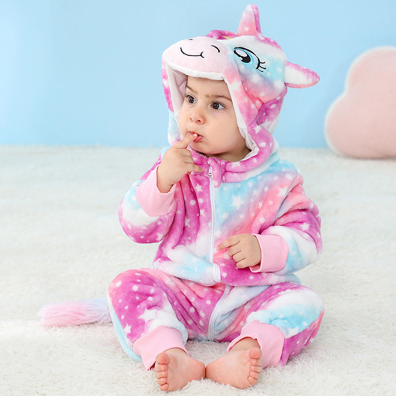 Lolanta Baby Toddler Girls Unicorn One-piece Fleece Hooded Rompers