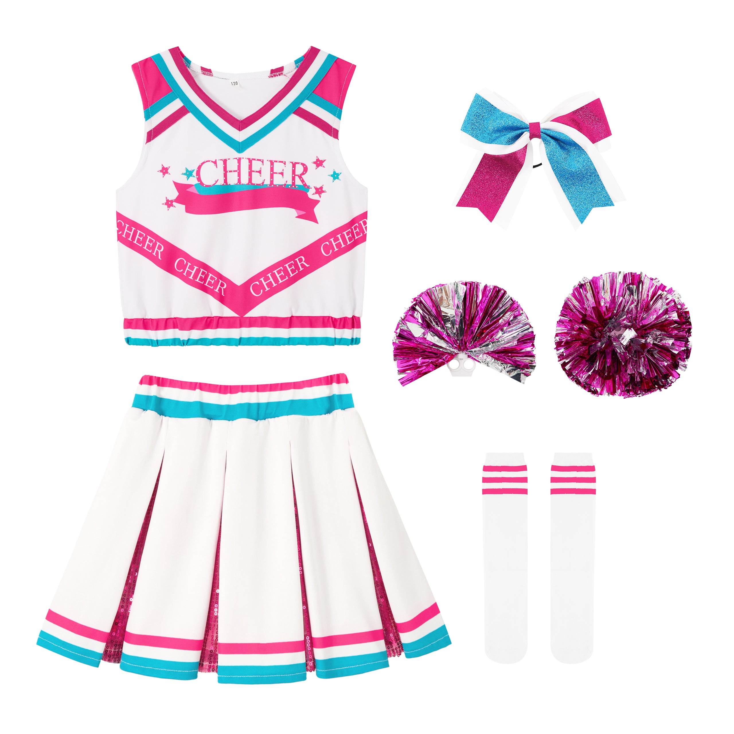 Girls Cheerleader Costumes Kids Halloween Costume Glitter Cheerleading Uniform