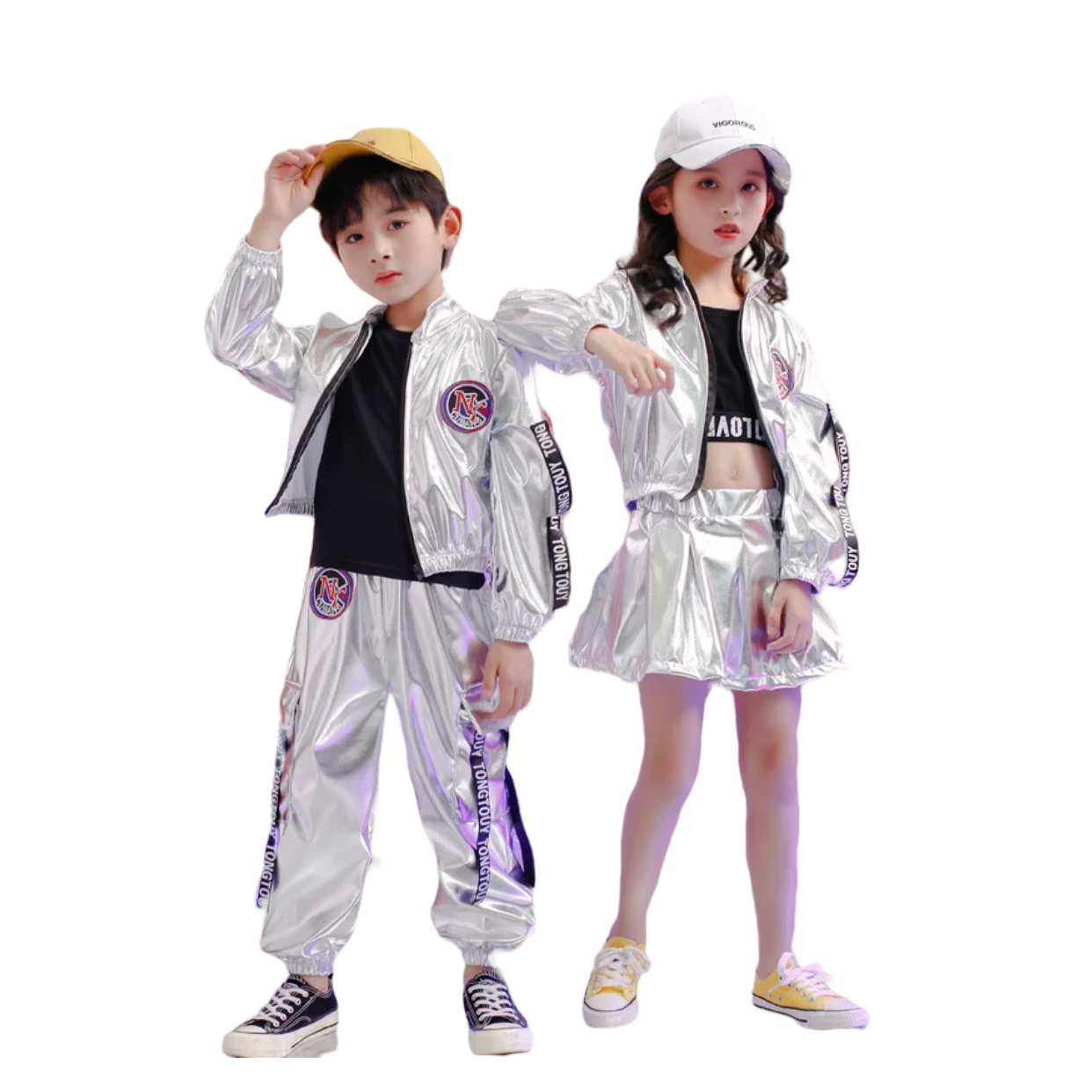 Girls Boys Silver Hip Hop Outfit Street Jazz Dancing Costume